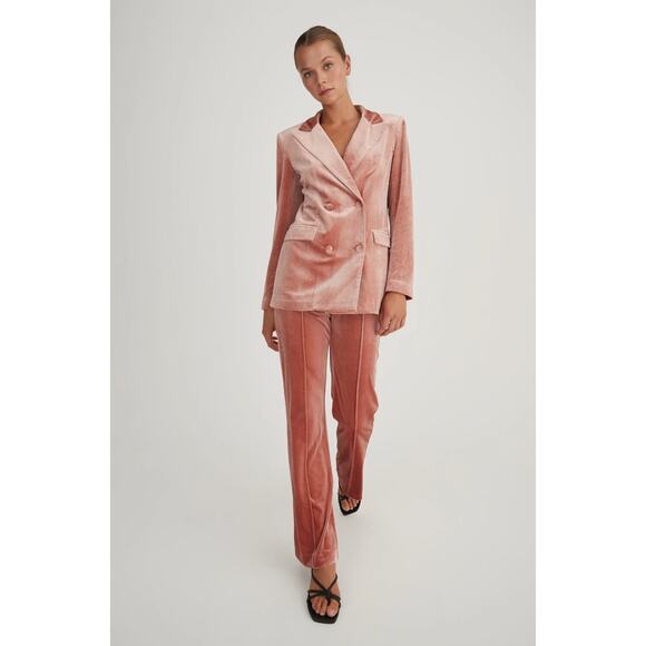Hansen & Gretel Clarrie Peach Velvet Double Breasted 2 PC Pant Suit Size Medium